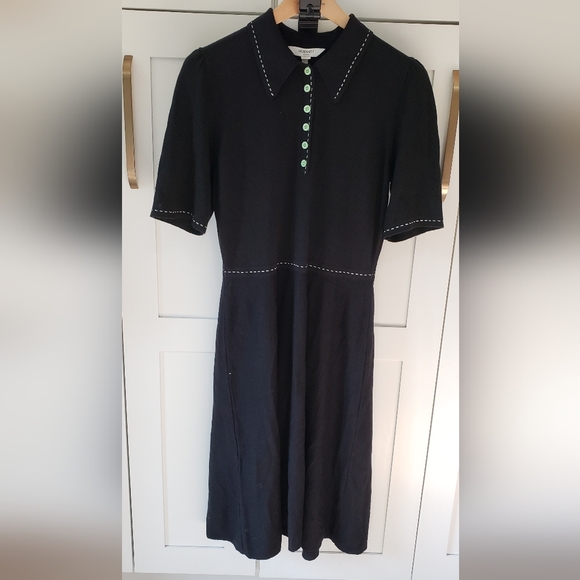 LK Bennett Liv Sweater Dress Womens M Black Cotton Merino Wool Knit NWT - Picture 1 of 6